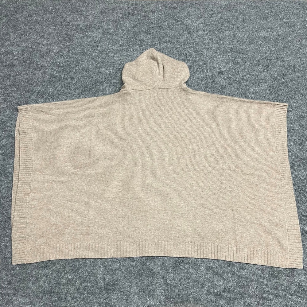 Greyson Poncho Womens One Size Fawn Heather Wool Cashmere Hooded Feather Lace Up - Picture 9 of 14